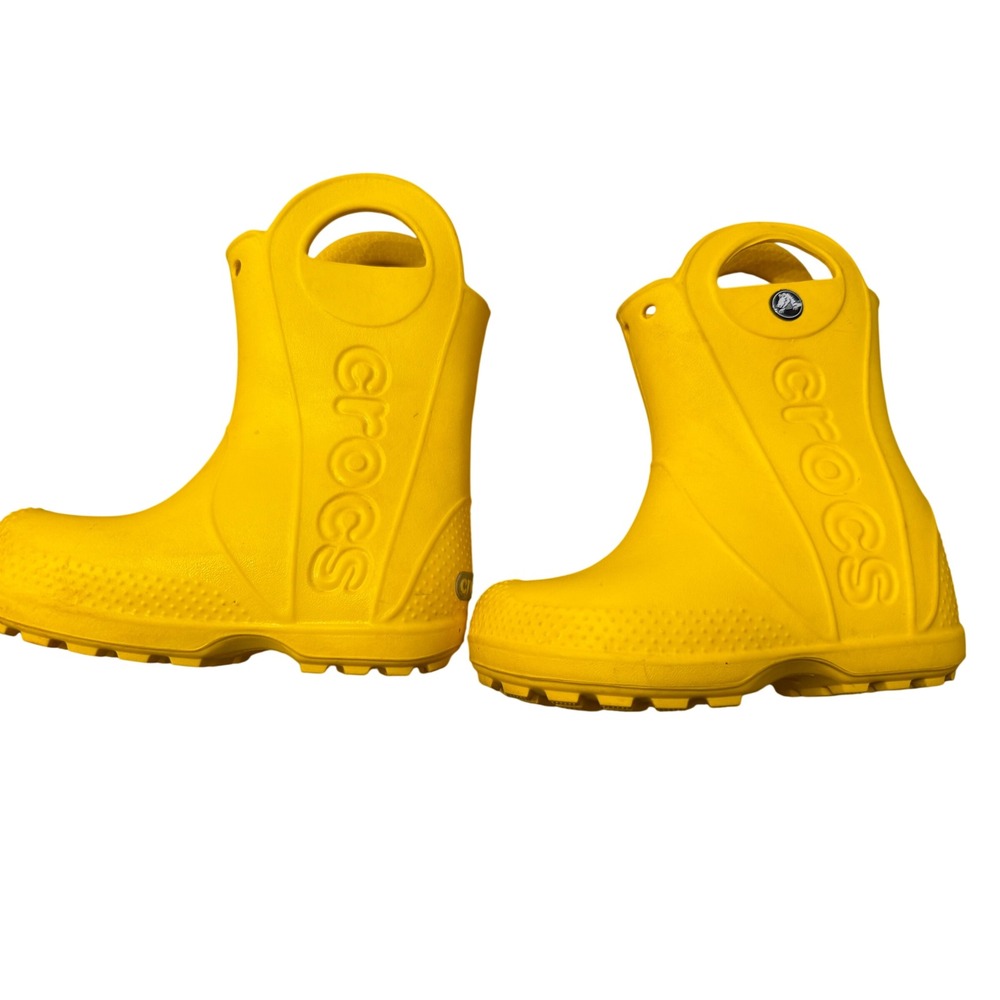Crocs Kids Handle It Rain Boots Yellow Waterproof Pull On Size C8 - Picture 5 of 5
